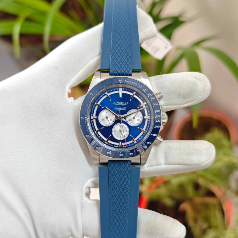 Longines Conquest Chronograph Steel Full Blue Dial Ruber Strap Automatic