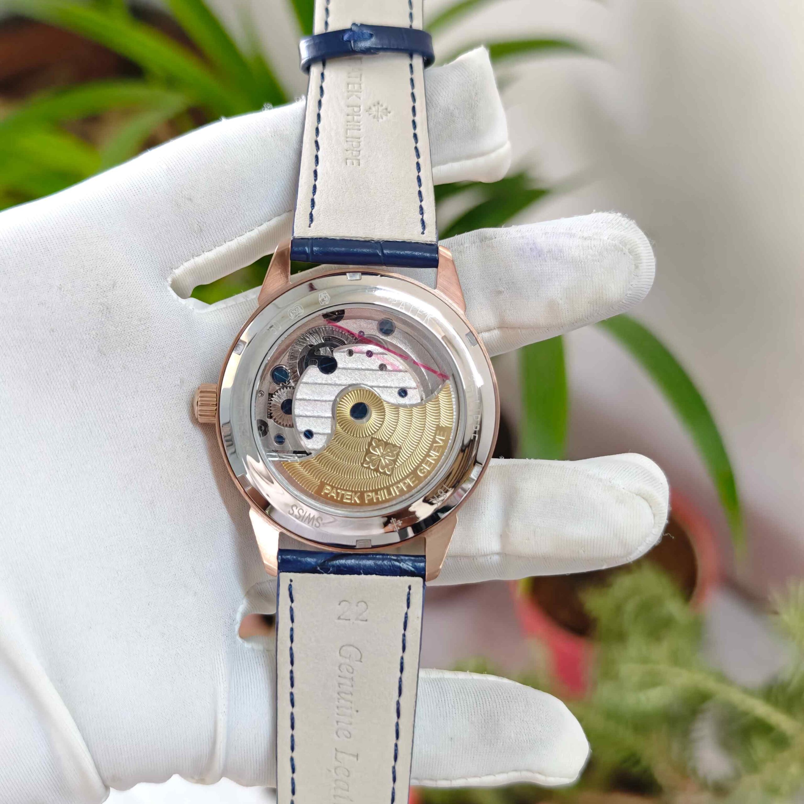 Patek Philippe Geneve Tourbillon Rose Gold Full Blue Dial Leather Strap Automatic - Image 3