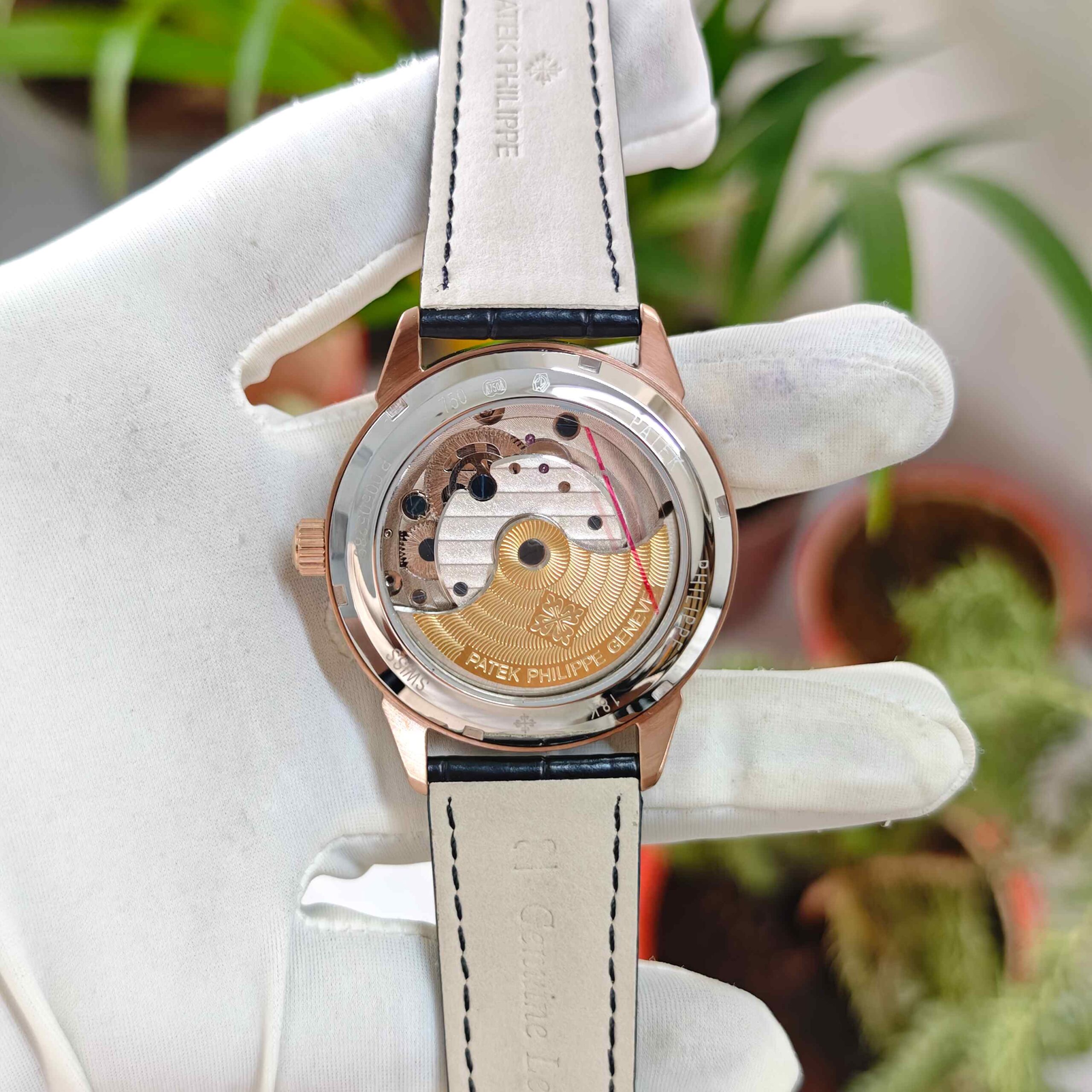 Patek Philippe Geneve Tourbillon Rose Gold Full Black Dial Leather Strap Automatic - Image 3