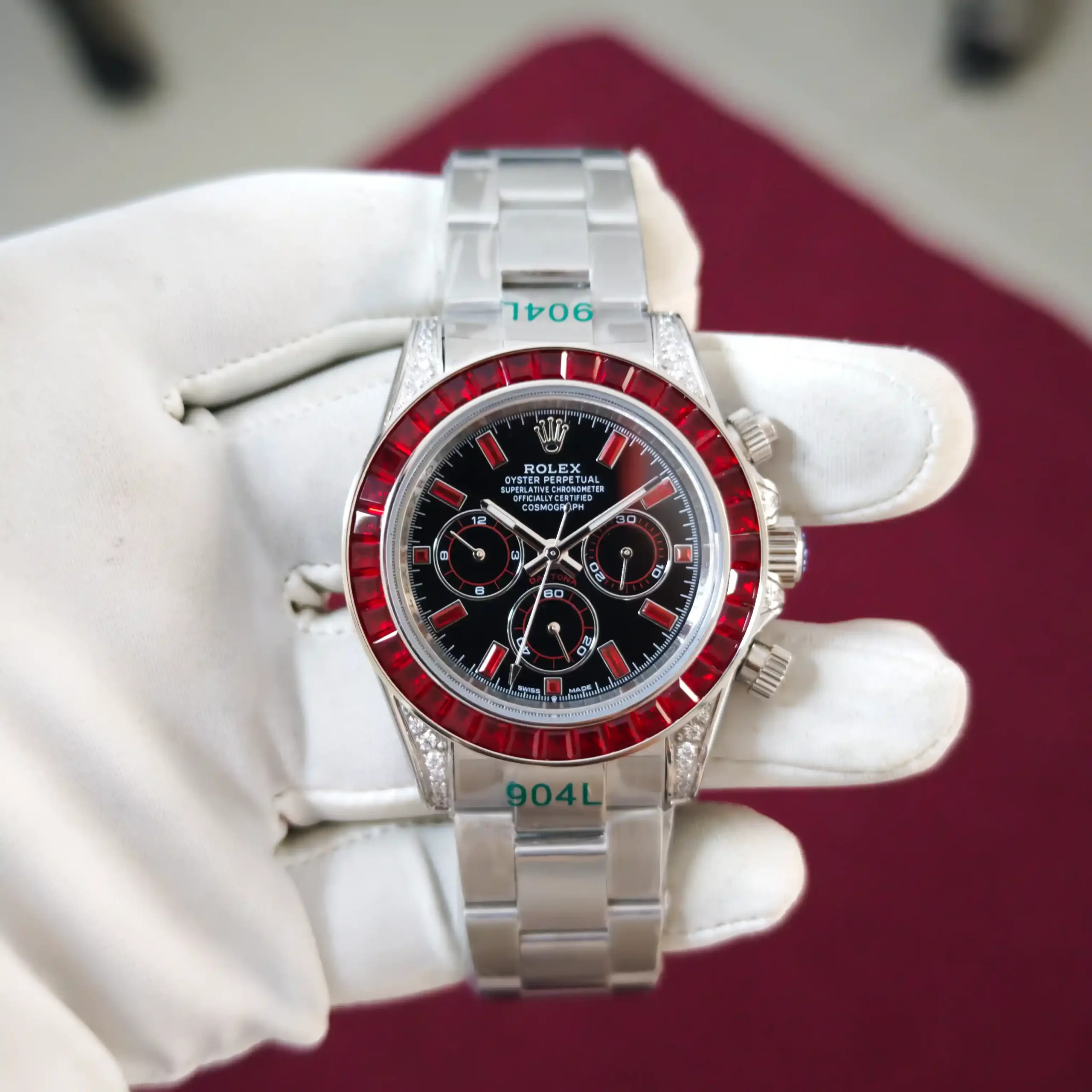 Rolex Oyster Perpetual Cosmograph Daytona Red Diamond Bazel marker Steel Black Dial Automatic - Image 2