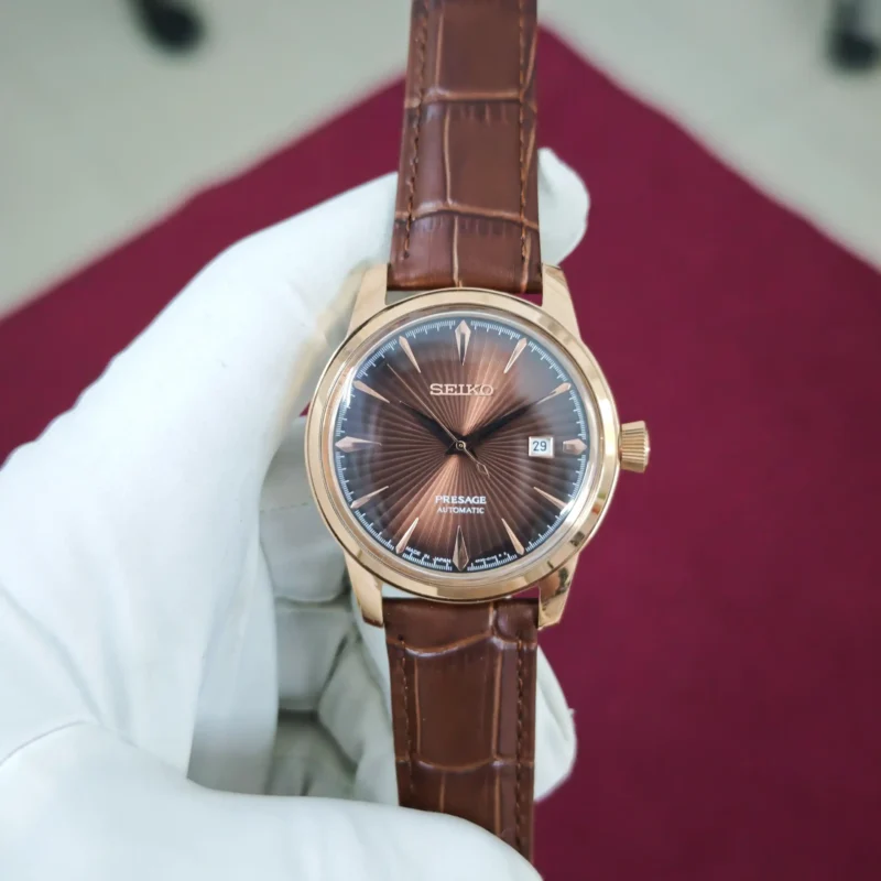 Seiko Presage Cocktail Time Rose Gold Brown Dail Leather Strap Automatic