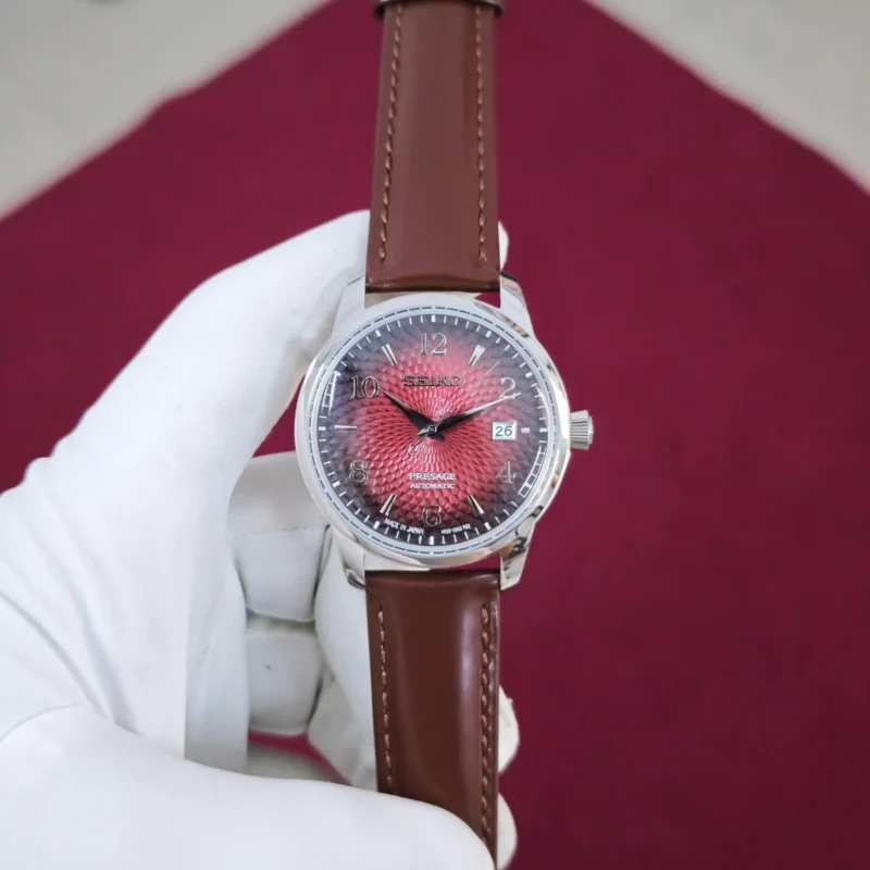 Seiko Presage Cocktail Time Steel Red Dail Leather Strap Automatic