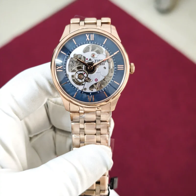 Tissot Chemin des Tourelles Rose Gold Skeleton Blue Dial Automatic
