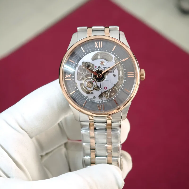 Tissot Chemin des Tourelles Rose Gold Skeleton Grey Dial Dual Tone Automatic