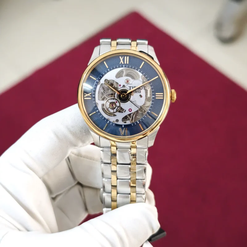 Tissot Chemin des Tourelles Yellow Gold Skeleton Blue Dial Dual Tone Automatic
