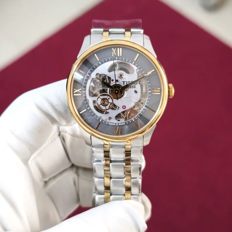 Tissot Chemin des Tourelles Yellow Gold Skeleton Grey Dial Dual Tone Automatic