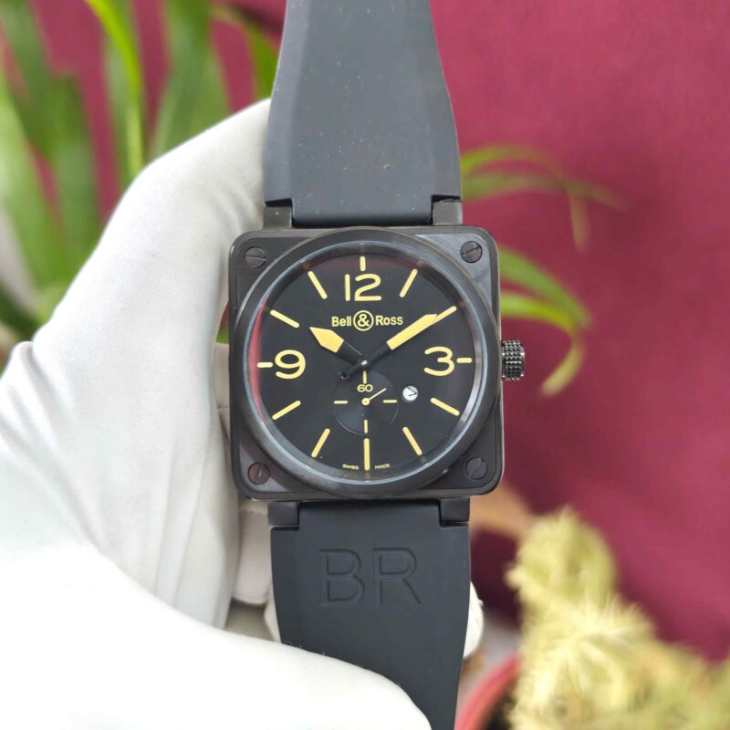 Bell & Ross BR 03-92 S Steel Black Coated Full Black Yellow Marker Rubber Strap Quartz