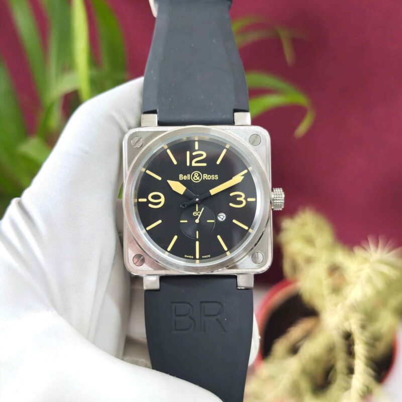 Bell & Ross BR 03-92 S Steel Full Black Yellow Marker Rubber Strap Quartz