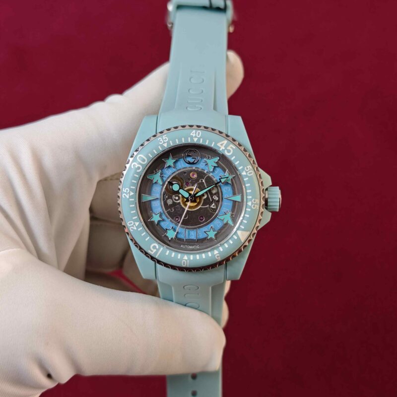 Gucci DIVE YA136344 Steel Transparent Dial Aquamarine Edition Automatic