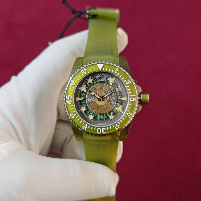 Gucci DIVE YA136344 Steel Transparent Dial Green Edition Automatic