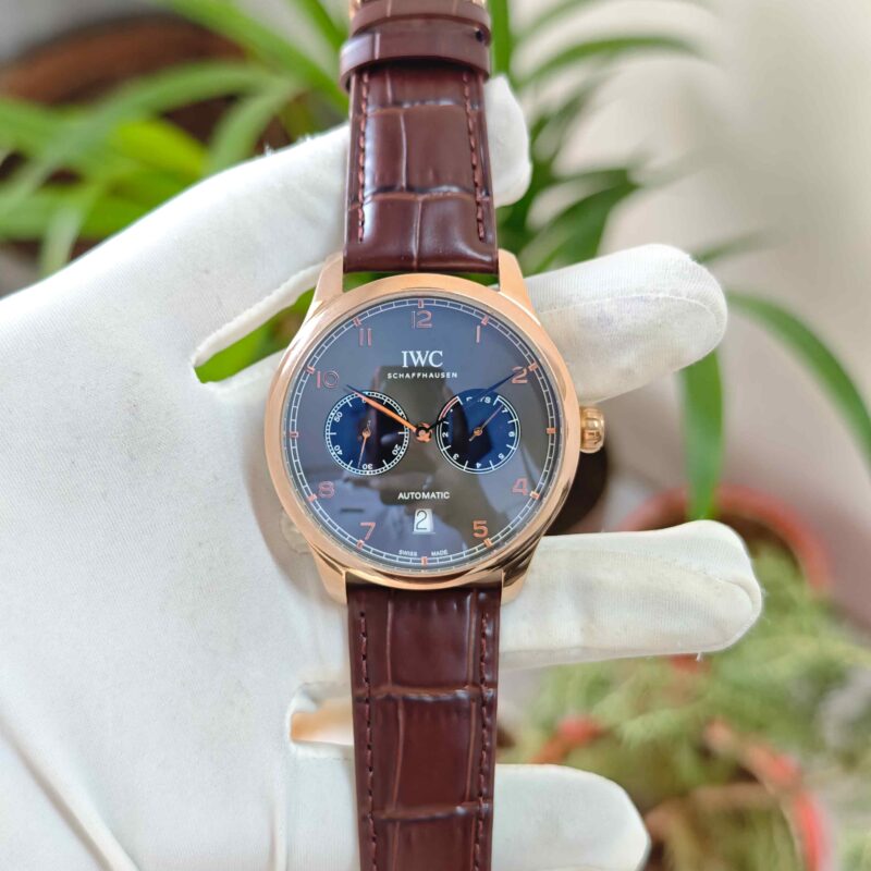 IWC Schaffhausen Portugieser Rose Gold Grey Dial Leather Strap Automatic