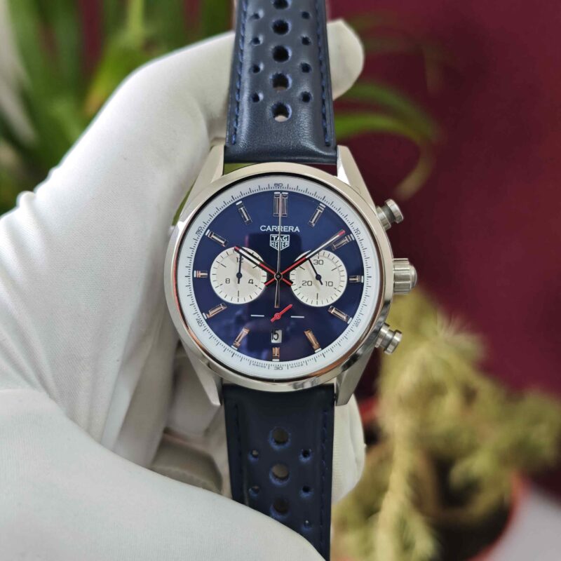 TAG Heuer Carrera Chronograph Steel Blue Dial Blue Leather Strap Quartz