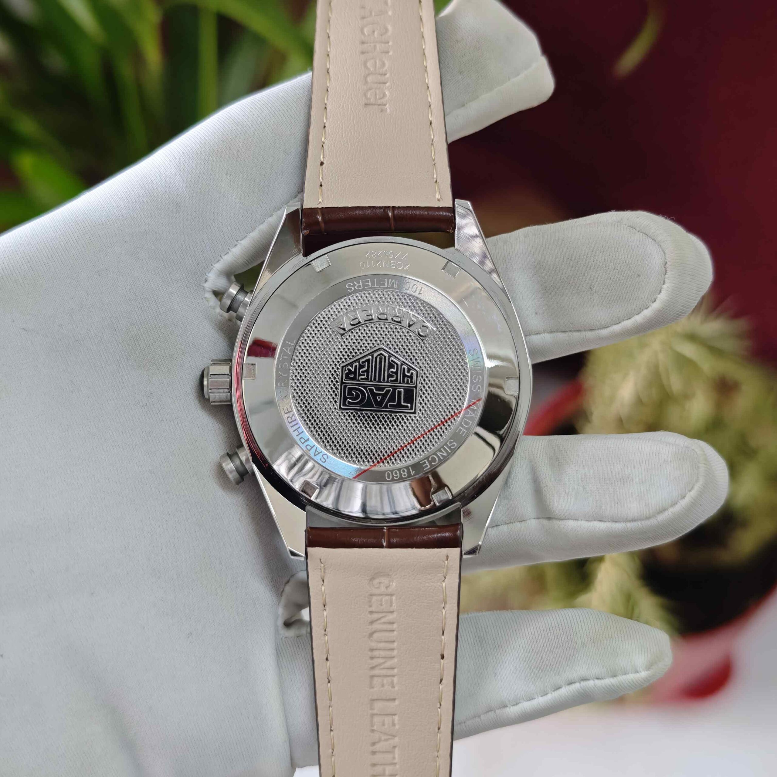 TAG Heuer Carrera Chronograph Steel White Dial Brown Leather Strap Quartz - Image 3