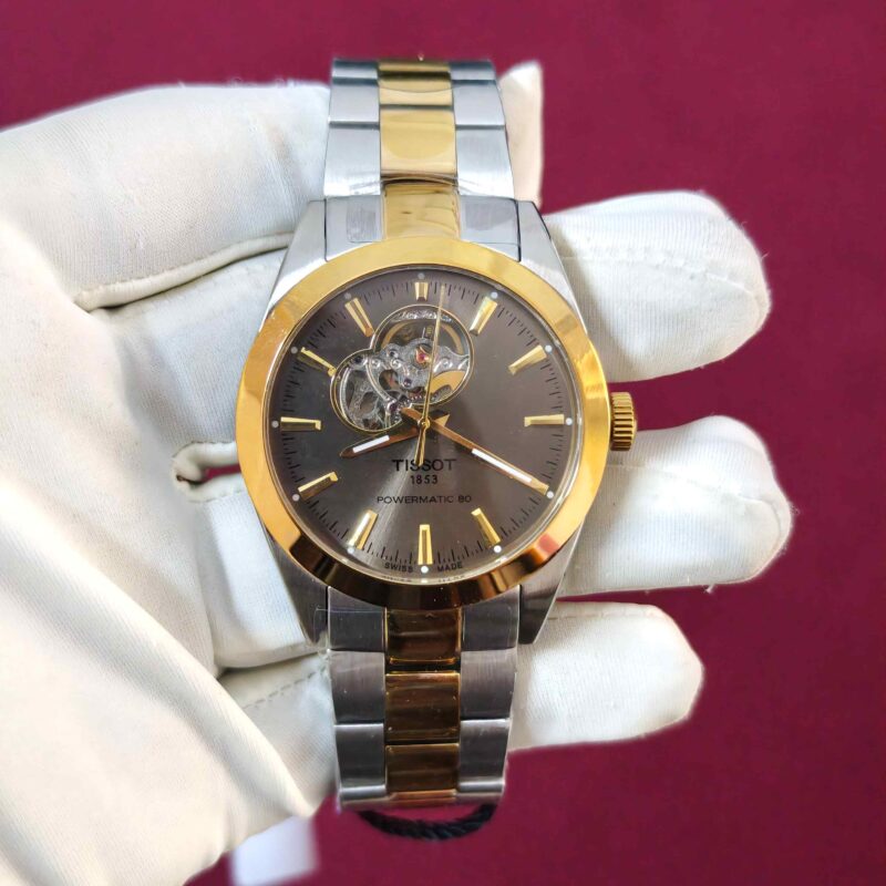 Tissot Gentleman Powermatic 80 Open Heart Gold Dual Tone Brown Dial Automatic