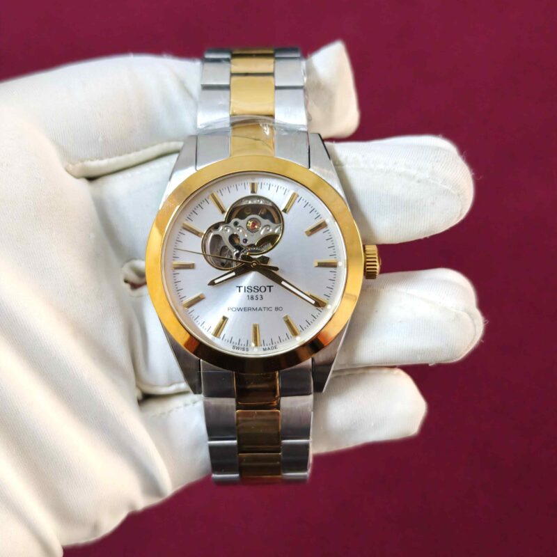 Tissot Gentleman Powermatic 80 Open Heart Gold Dual Tone White Dial Automatic