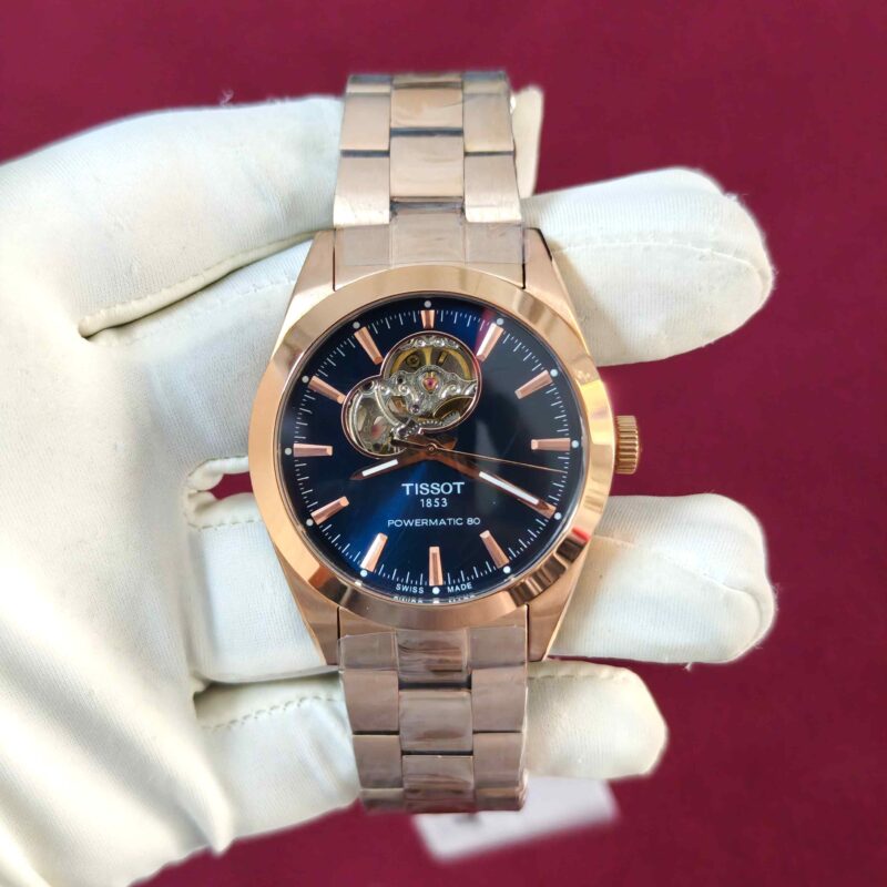 Tissot Gentleman Powermatic 80 Open Heart Rose Gold Blue Dial Automatic