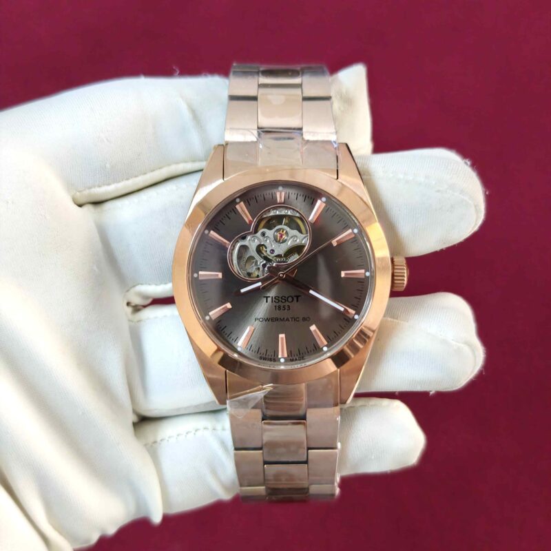 Tissot Gentleman Powermatic 80 Open Heart Rose Gold Brown Dial Automatic