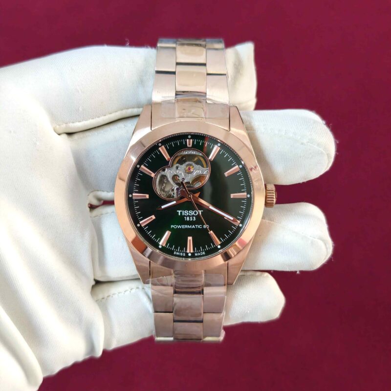 Tissot Gentleman Powermatic 80 Open Heart Rose Gold Green Dial Automatic