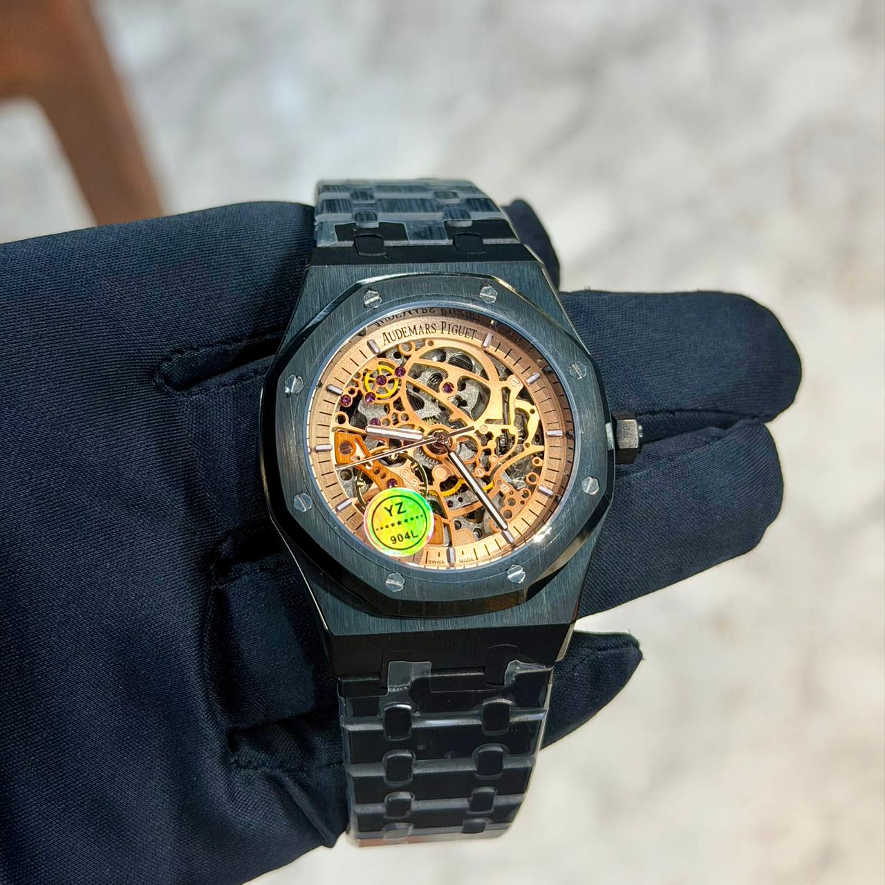 AP Openworked Gold Dial Watch