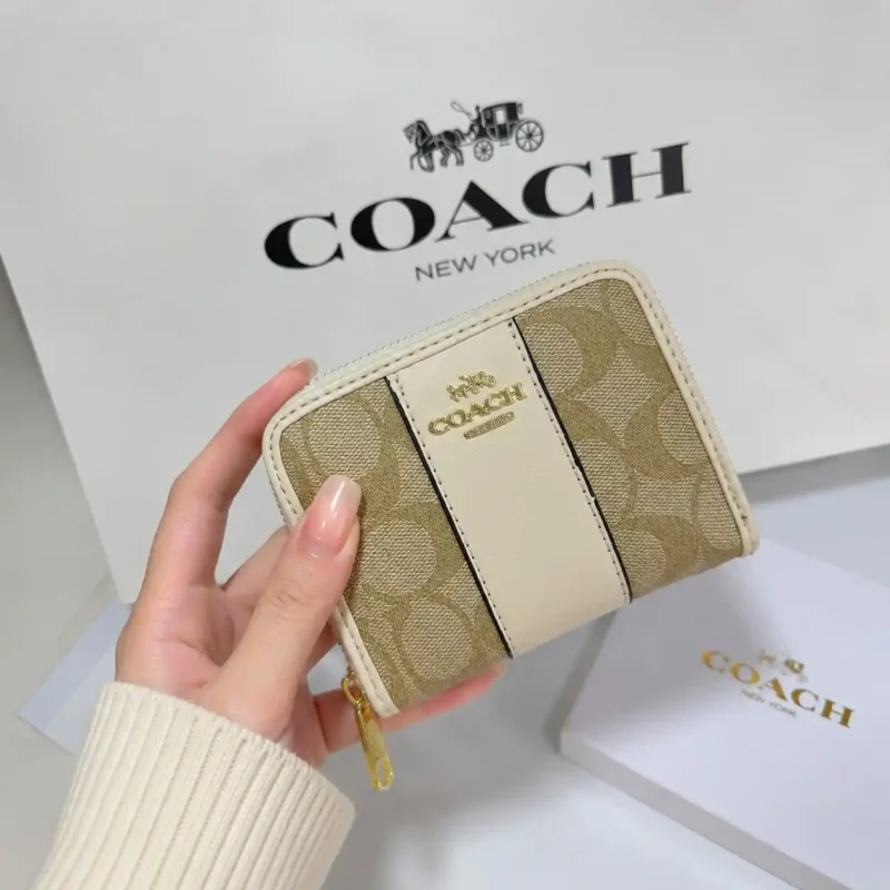COACH Mini Zipper Wallet Light Beige