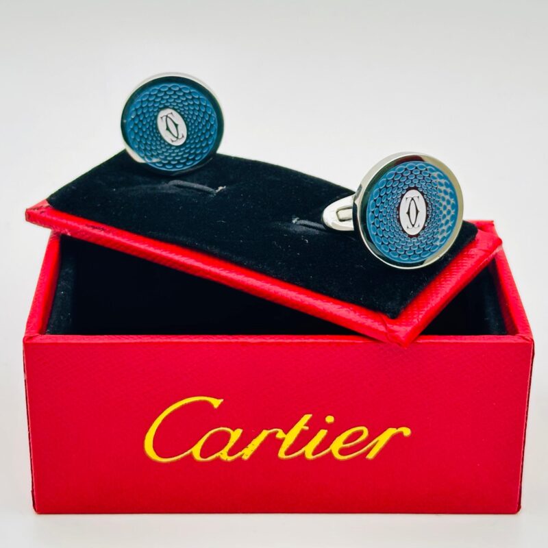 Cartier sterling blue lacquer cufflinks