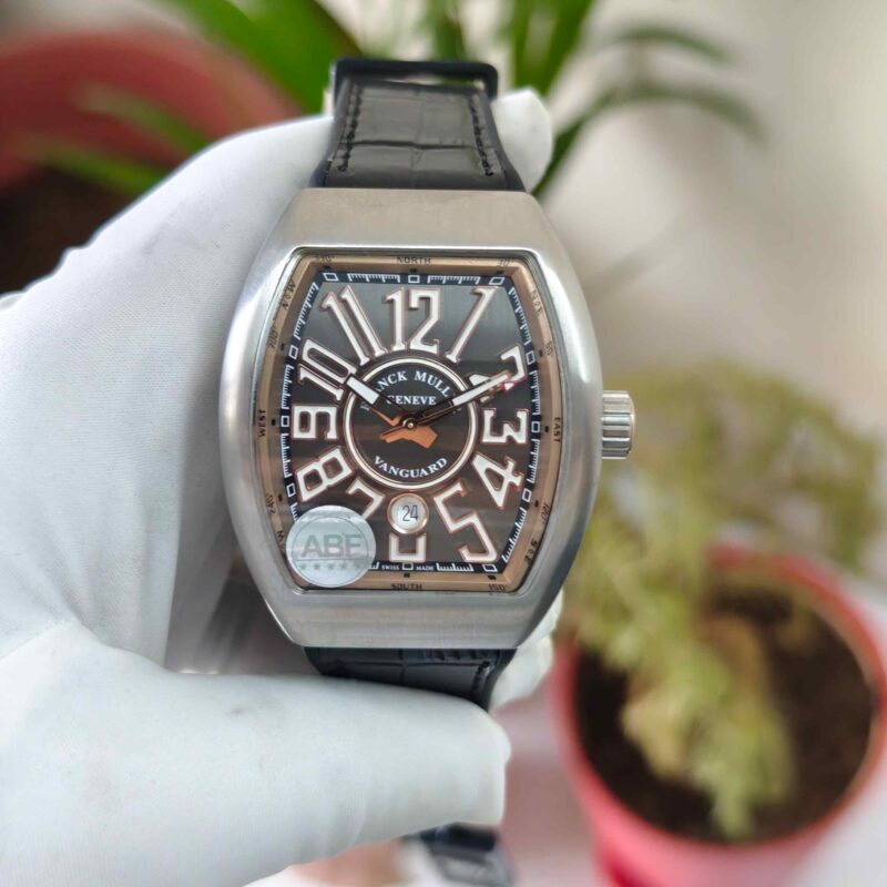Franck Muller Vanguard Steel Black Dial Leather Strap Swiss ETA Automatic