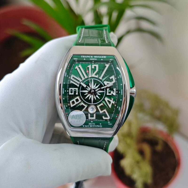 Franck Muller Vanguard V41 SC DT YACHT Steel Green Dial Green Leather Strap Swiss ETA Automatic