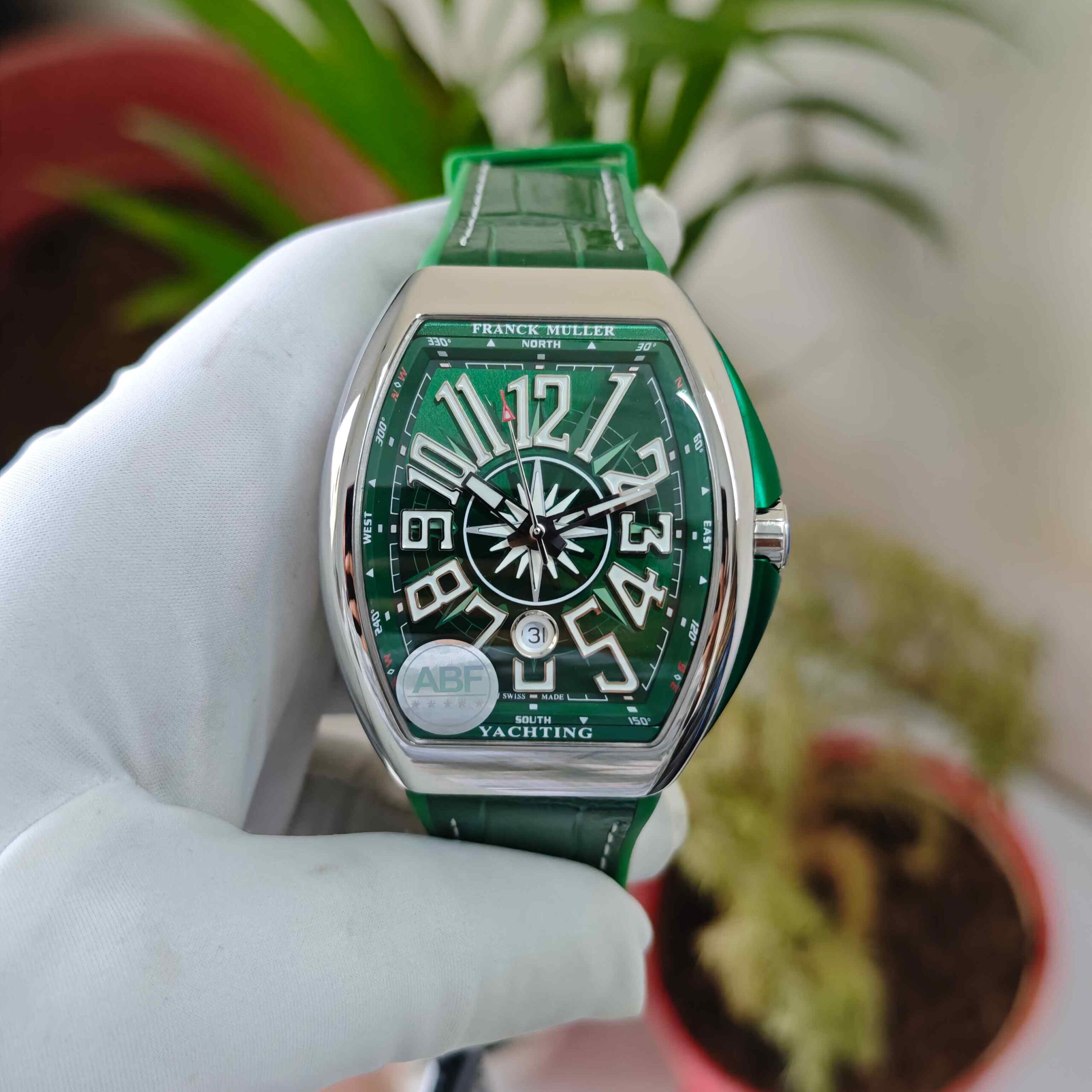 Franck Muller Vanguard V41 SC DT YACHT Steel Green Dial Green Leather Strap Swiss ETA Automatic