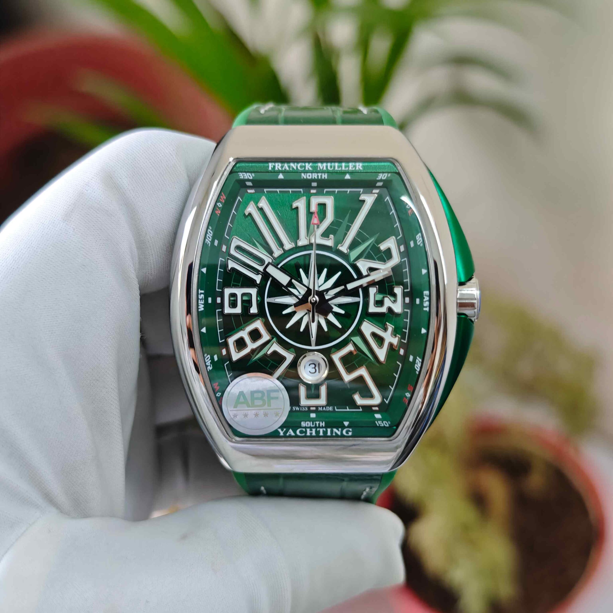 Franck Muller Vanguard V41 SC DT YACHT Steel Green Dial Green Leather Strap Swiss ETA Automatic - Image 2
