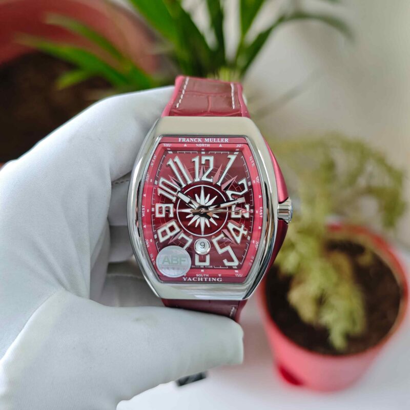 Franck Muller Vanguard V41 SC DT YACHT Steel Red Dial Red Leather Strap Swiss ETA Automatic