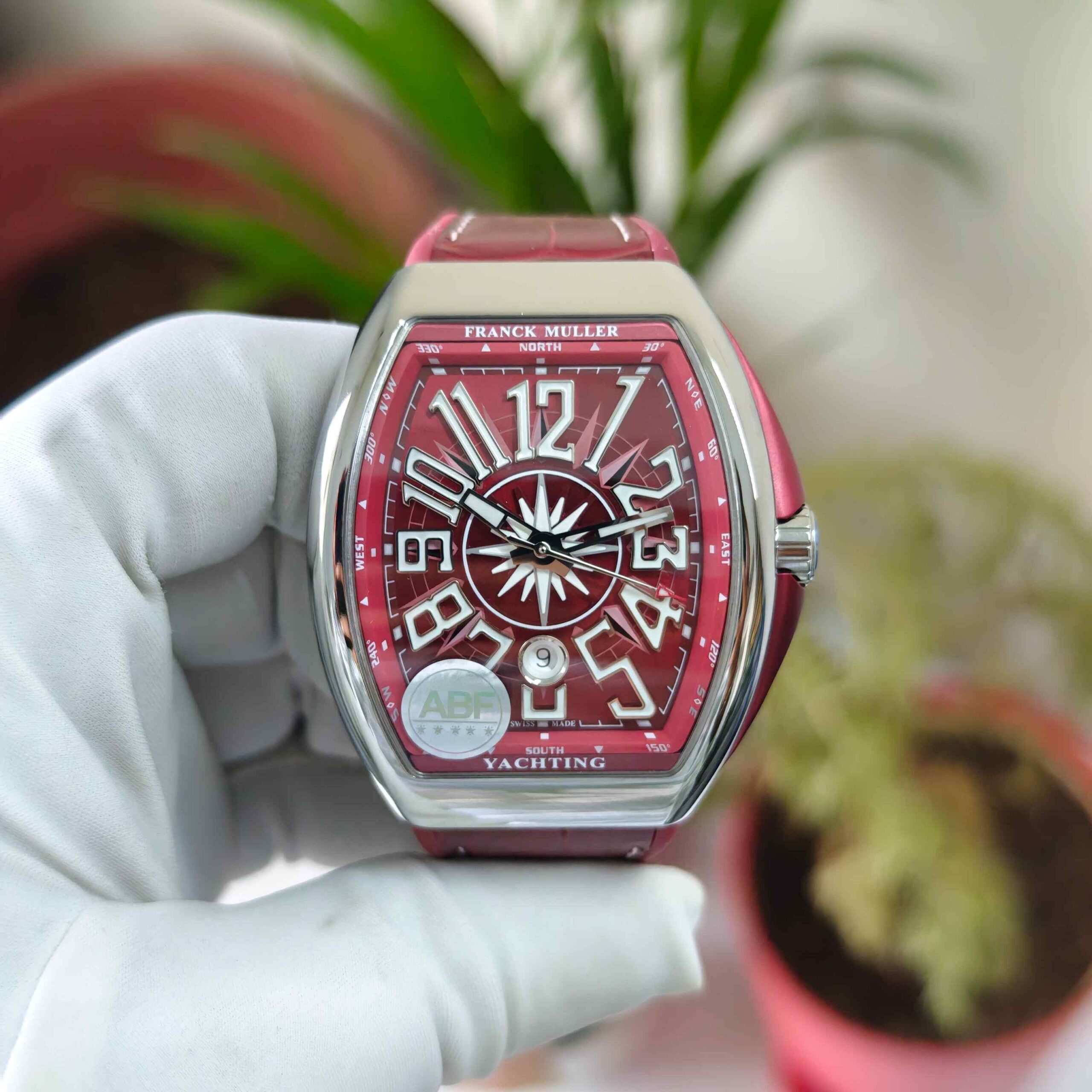 Franck Muller Vanguard V41 SC DT YACHT Steel Red Dial Red Leather Strap Swiss ETA Automatic - Image 2