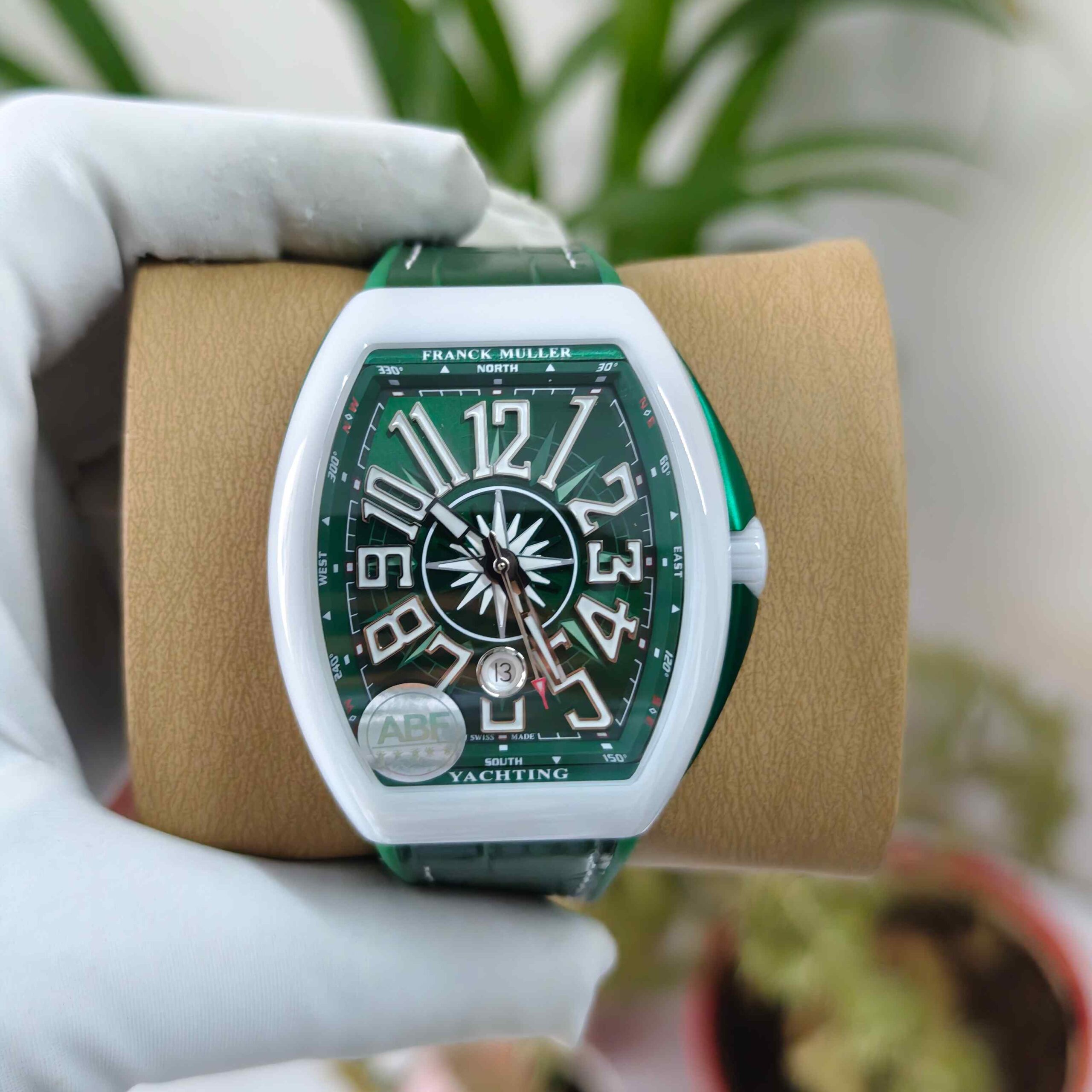Franck Muller Vanguard V45 SC DT Yachting Ceramic Bazel Full Green Dial Leather Strap Swiss ETA Automatic - Image 2
