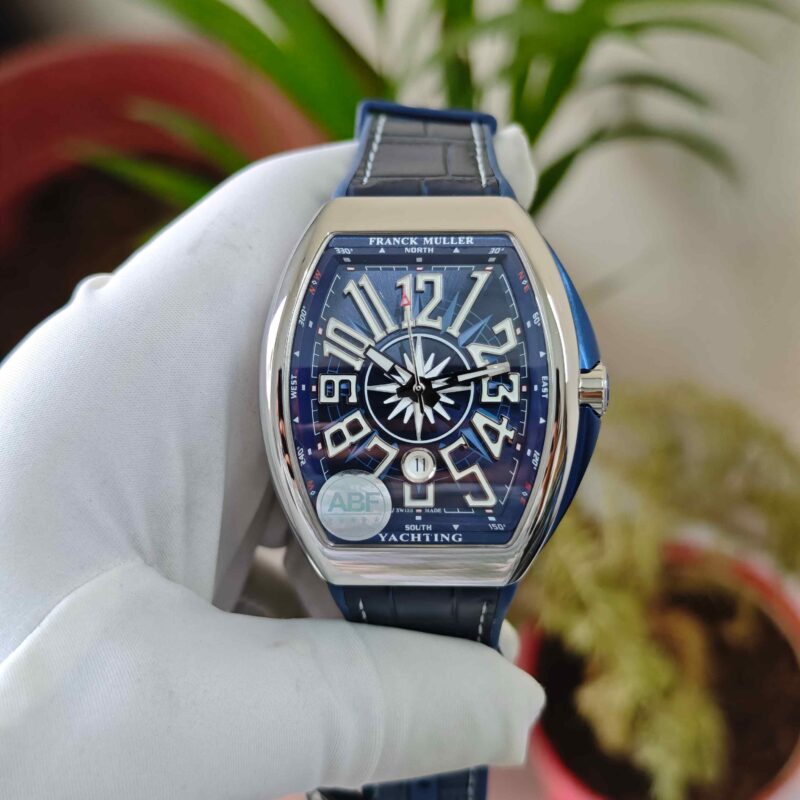 Franck Muller Vanguard V45 SC DT Yachting Steel Full Blue Dial Leather Strap Swiss ETA Automatic
