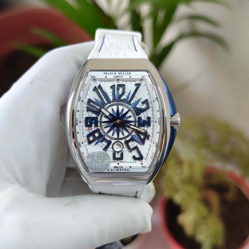 Franck Muller Vanguard V45 SC DT Yachting Steel Full White Dial Leather Strap Swiss ETA Automatic