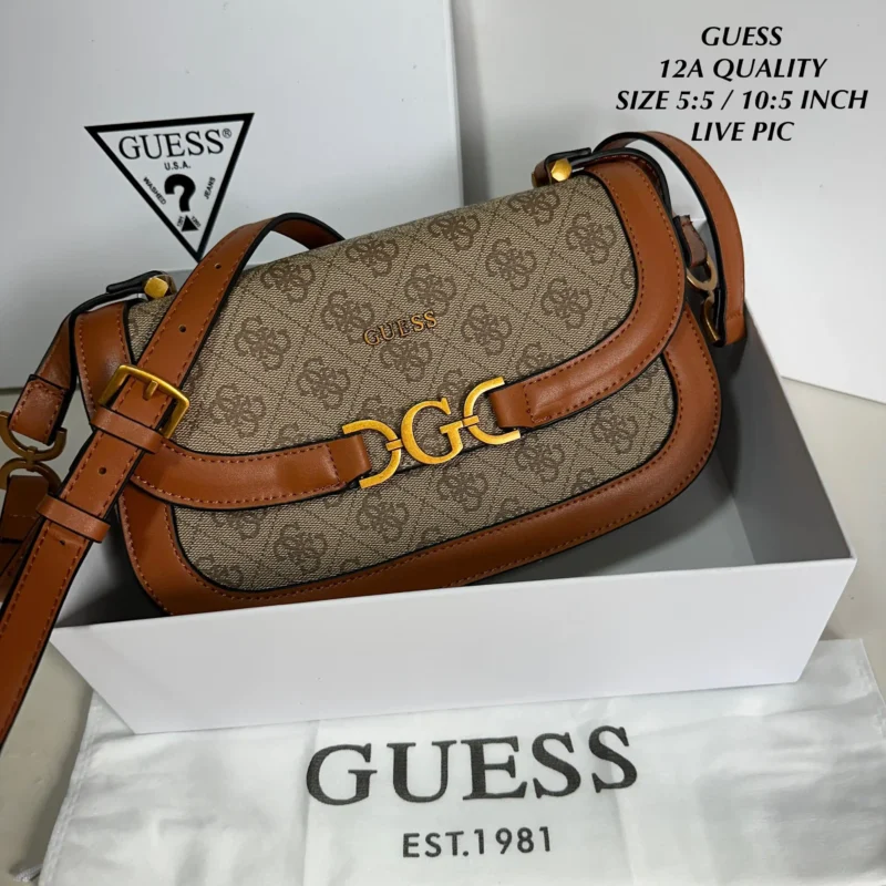 GUESS Zipper Sling Bag Latte and Brown