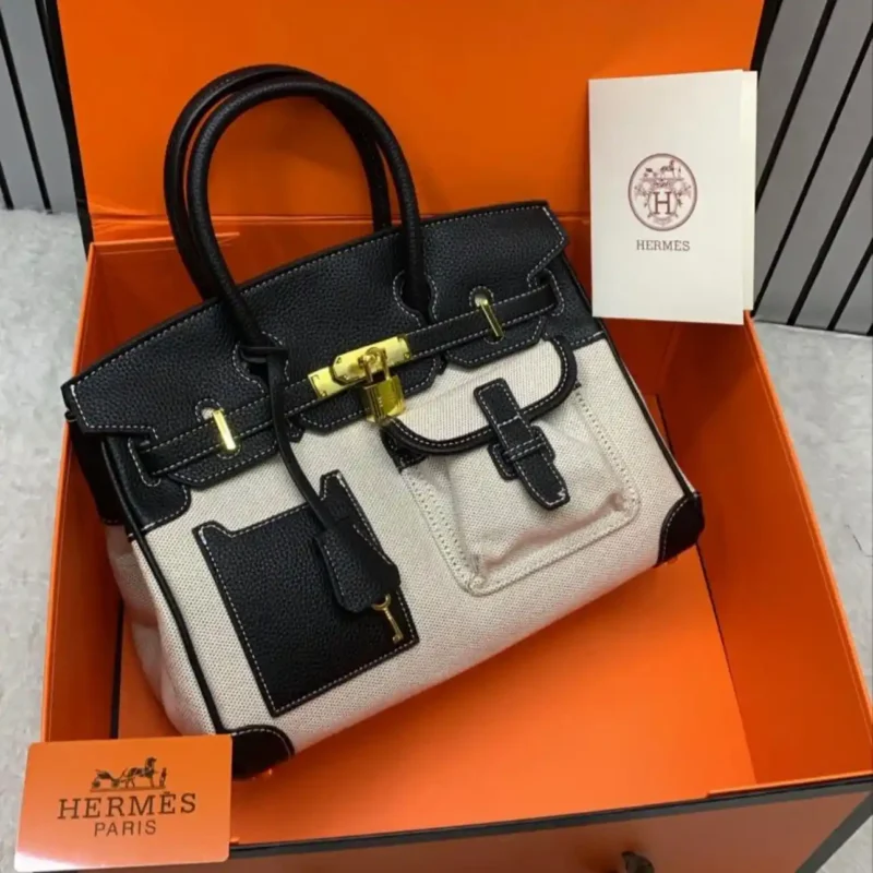 Hermes Cargo Birkin Canvas material with leather Black