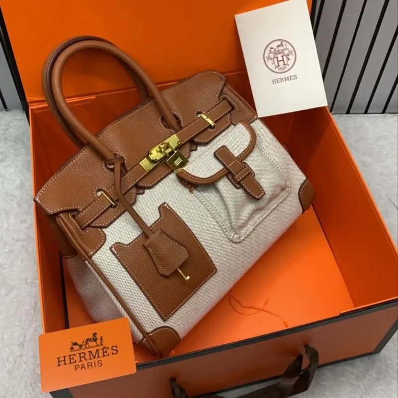 Hermes Cargo Birkin Canvas material with leather Brown