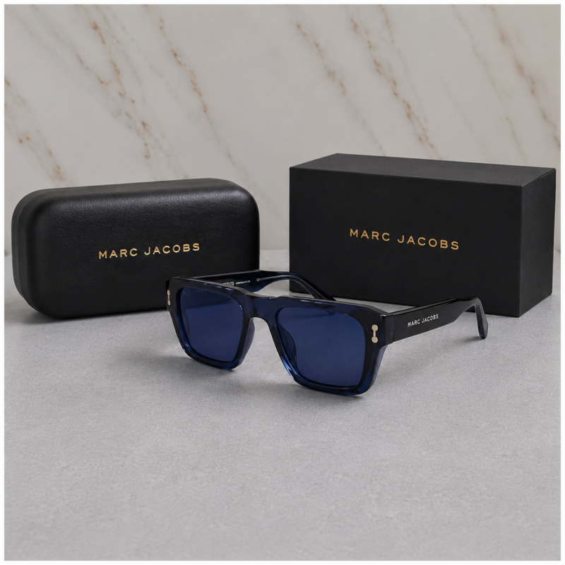 Marc Jacobs Premium Transparent Navy Blue Square Sunglasses featuring a stylish square-shaped transparent navy blue frame, modern designer-inspired styling