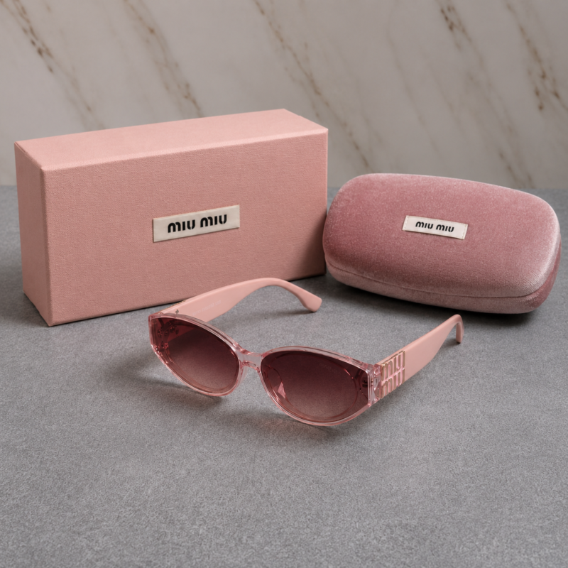 soft pink frame, tinted pink lenses and elegant Miu Miu detailing