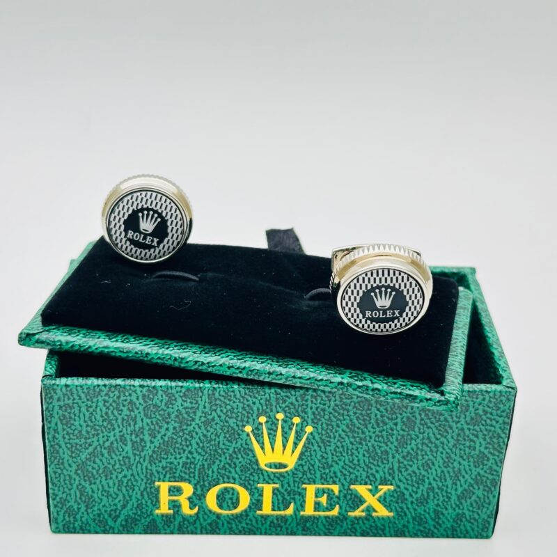 Rolex checkerboard Pattern Gold Silver cufflinks