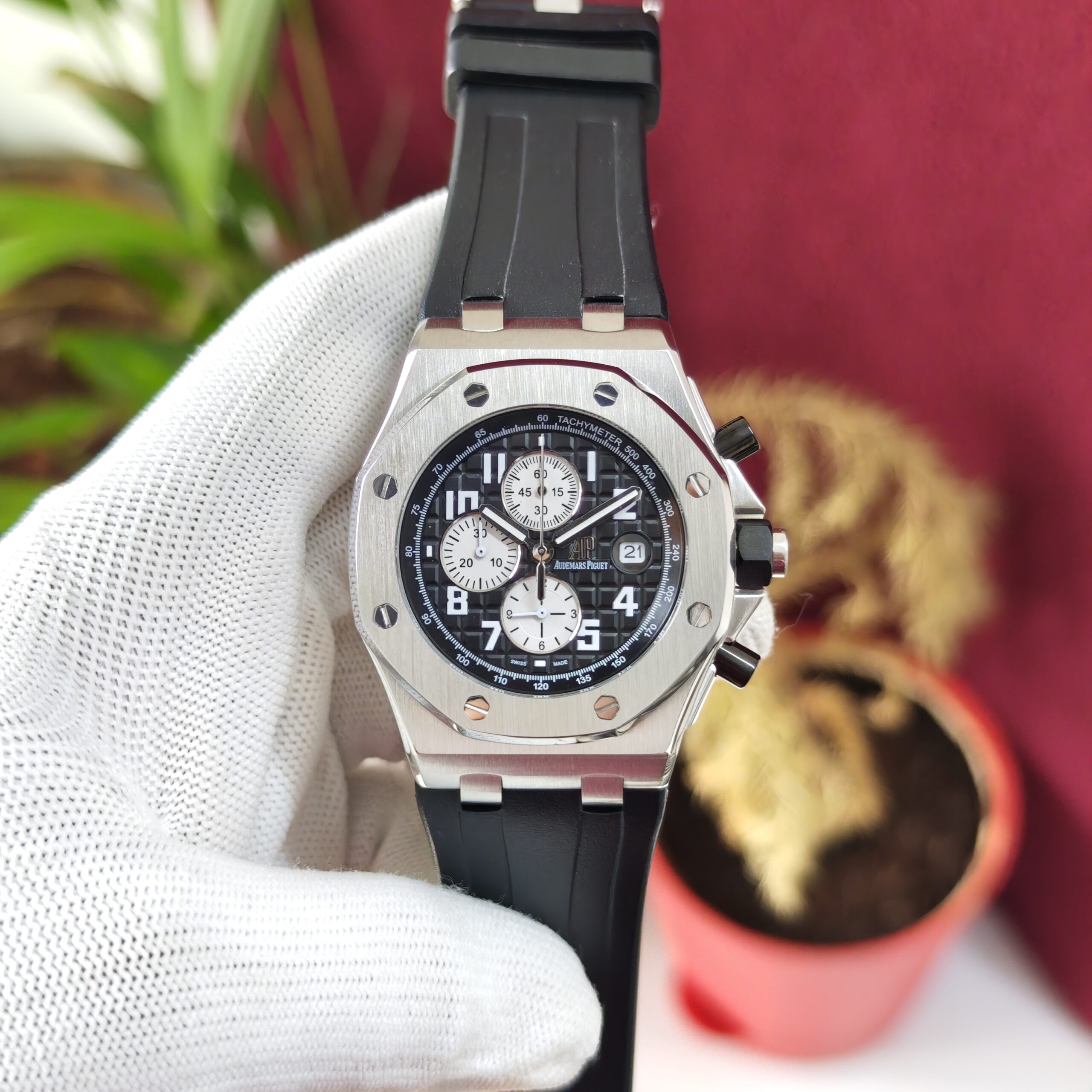 Audemars Piguet Royal Oak Offshore White Chronograph with Black Dial and Black Rubber Strap Swiss Automatic Luxury Watch