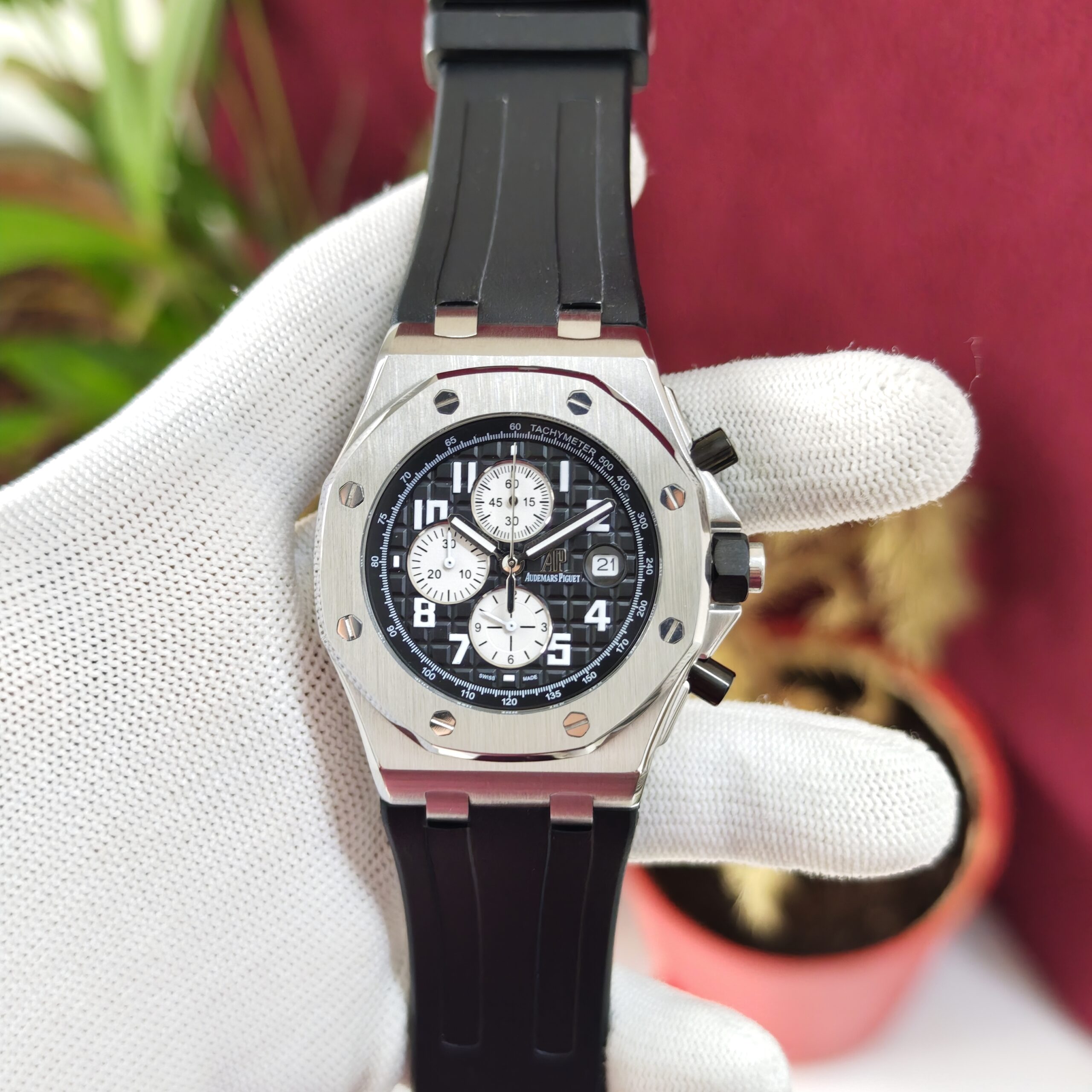 Audemars Piguet Royal Oak Offshore White Chronograph with Black Dial and Black Rubber Strap Swiss Automatic Luxury Watch