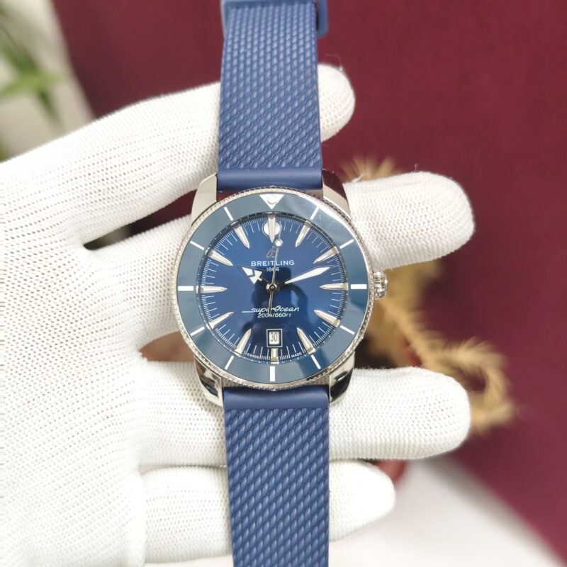 Breitling Superocean Blue Dial with Blue Rubber Strap Swiss Quartz Watch