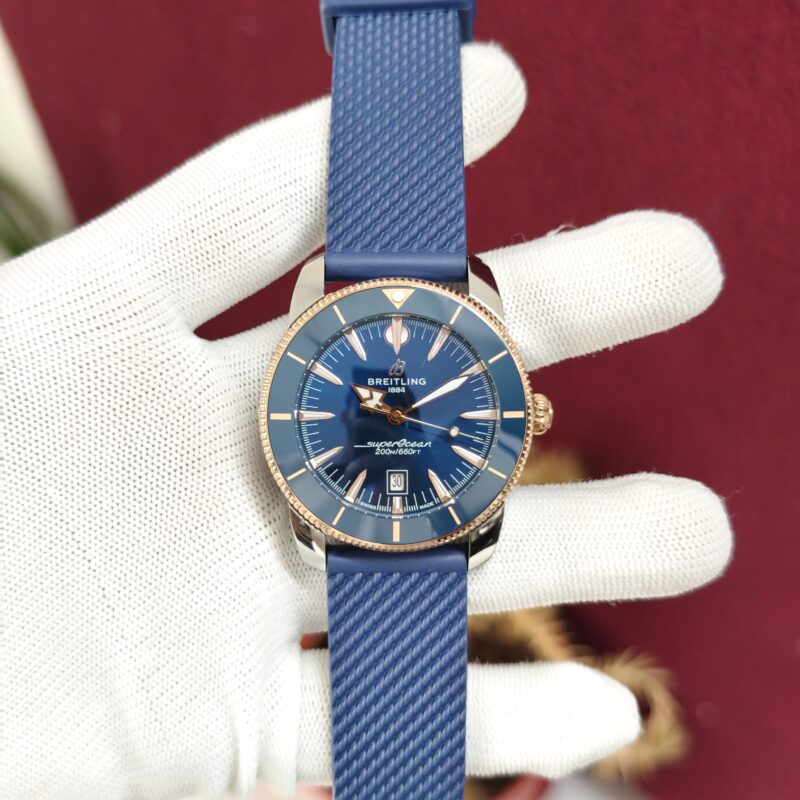 Breitling Superocean Blue Dial with Rose Gold Bezel & Blue Rubber Strap Swiss Quartz Watch