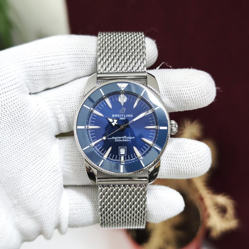 Breitling Superocean Blue Dial with Stainless Steel Mesh Strap Swiss Quartz Watch