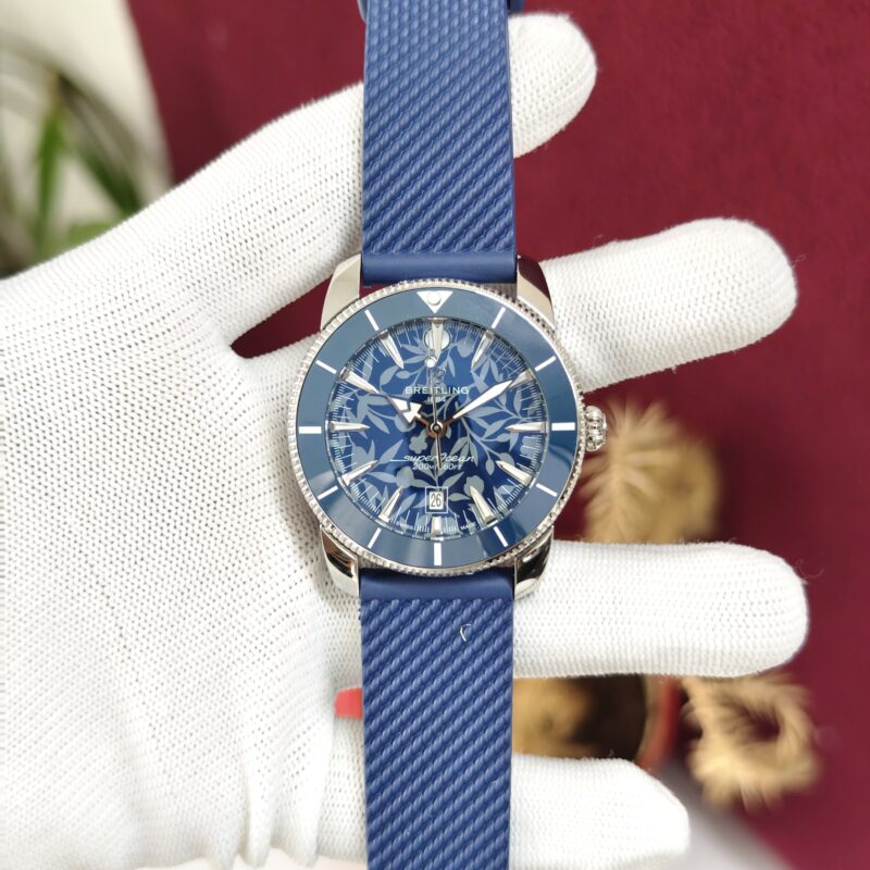 Breitling Superocean Blue Floral Dial with Blue Rubber Strap Swiss Quartz Watch