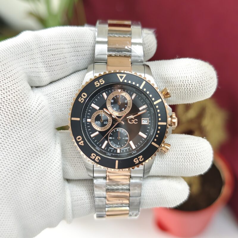 GC Chronograph Rose Gold Black Dial Dual Tone Swiss Quartz Watch
