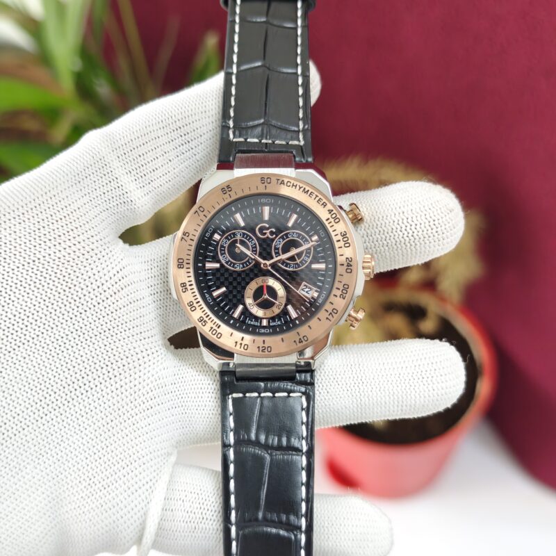 Gc First Class Chrono Steel Black Dial Black Leather Swiss Quartz Watch