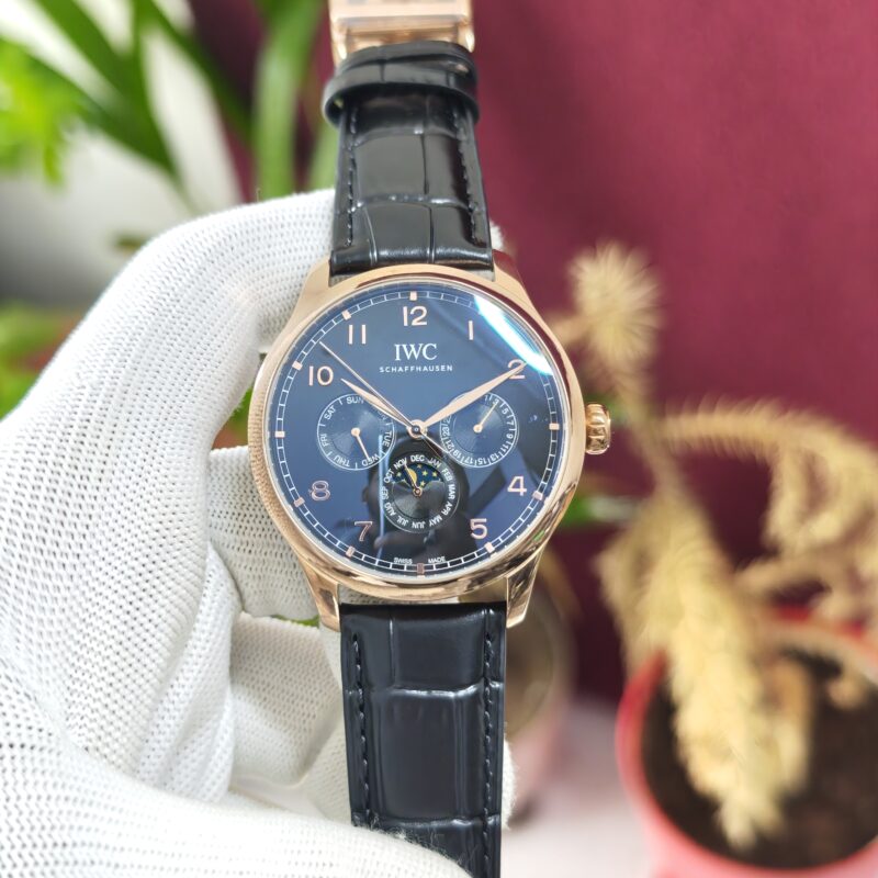 IWC Schaffhausen Portugieser Perpetual Calendar 42 Black Dial Swiss Automatic Luxury Watch with Stainless Steel Case