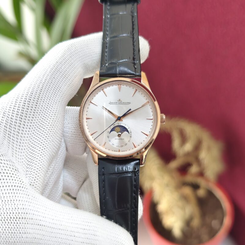 Jaeger-LeCoultre Master Control Moon Phase Rose Gold Grey Dial Leather Strap Swiss Automatic Luxury Watch